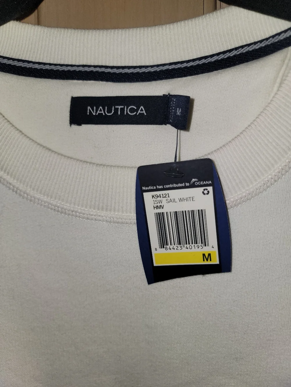 NWT Nautica Men's SZ M White Crewneck Pullover with Navy Logo - Picture 3 of 8